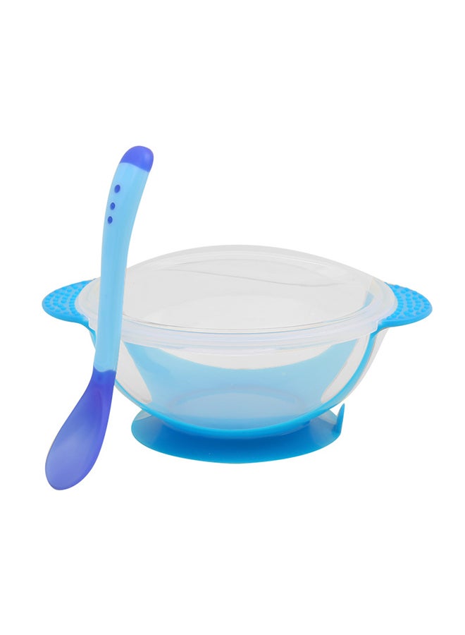 Temperature Sensing Baby Feeding Bowl With Spoon  - Blue/Clear - Image 1